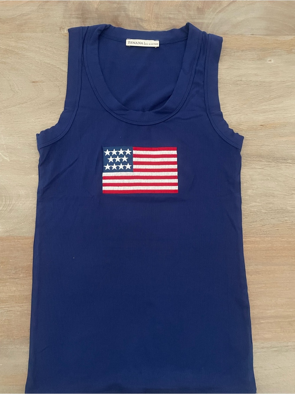 Zenana Outfitters Navy Tank with Embroidered Flag